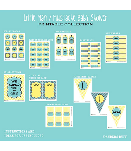 Little Man Mustache Baby Shower Printables Collection